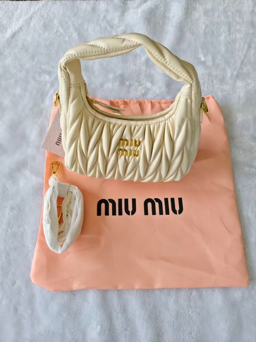 Miu Miu quilted Matelasse leather white Hobo handbag